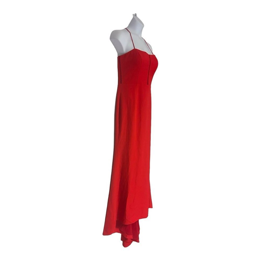 Jarlo Gown w/ Train High Low Fluted Formal Wedding Guest Prom Red Maxi Dress - Picture 4 of 15